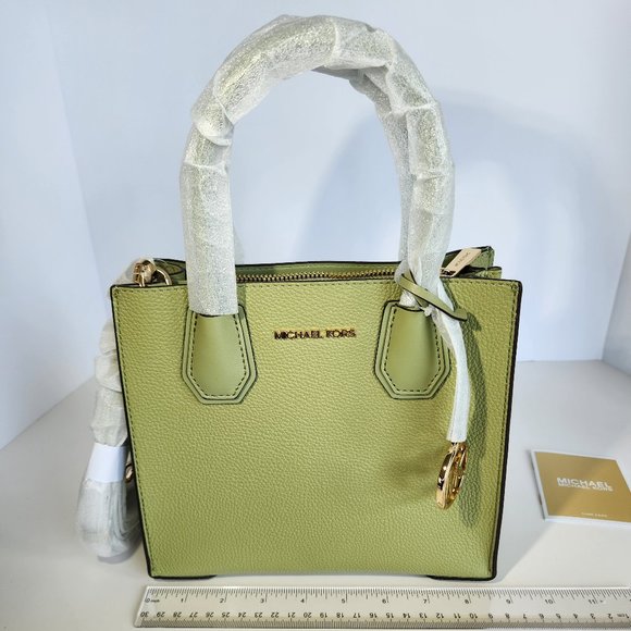 Michael Kors Medium Pebbled Leather Mercer Crossbody Bag Sage Green - Picture 1 of 14